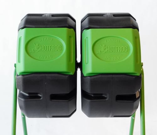 FCMP Outdoor HOTFROG 37-Gallon Dual-Chamber Tumbling Composter, Black/Green (HF-DBC4000) - UV-Inhibited, BPA-Free, Compost Bin for Garden