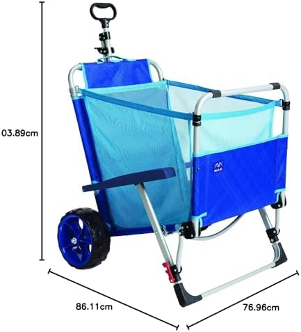 Mac Sports Beach Day Foldable Chaise Lounge Chair with Integrated Wagon Pull Cart Combination and Heavy Wheels - Perfect for Beach, Backyard
