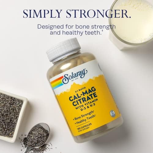 SOLARAY Calcium Magnesium Citrate 2:1 with Vitamin D3 K2, 180 Capsules | Bone, Heart
