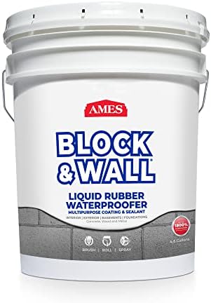 Ames Block & Wall™ Liquid Rubber Waterproofer Multi-Purpose Coating & Sealant - 1 Gallon - Perfect to Use As Concrete Sealer and Waterproofer for Basements and Foundations - Made in The USA, White | Flexible waterproof membrane for foundations, basements…