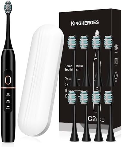 kingheroes Electric Toothbrush Set, Comes with 8 Brush Heads & Travel Case, 4 Modes with 2 Minutes Built in Smart Timer, One Charge for 60 Days