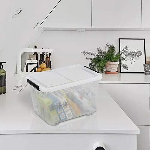 Clear Plastic Storage Bins with Wheels, 4-Pack Latch Boxes, 30 L