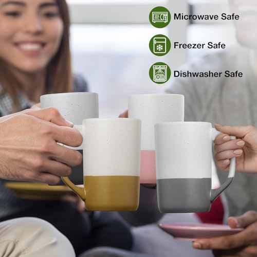 Large Ceramic Coffee Mug Set of 4, 16 oz Tea Cups with Handle, Porcelain Mug for Latte, Hot Tea, Cappuccino, Milk, Cocoa