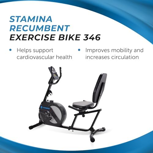 Stamina Recumbent Exercise Bike for Home 346 w/Smart Workout App - Stationary Bike for Adults, Seniors w/Large, Adjustable