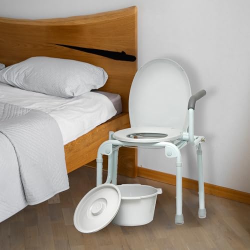 ProBasics Drop Arm Adjustable Bedside Folding Commode Chair Portable with Handles, for Elderly, Seniors, and Disabled People, Supports 300lbs