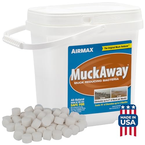 Airmax MuckAway Bacteria Enzyme Tablets for Ponds & Lakes, 16 Scoops | Natural beneficial bacteria muck, sludge & noxious odor solution for cleaner beaches & shorelines; fish, pet & wildlife safe