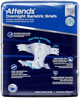 Attends Bariatric Incontinence Disposable Briefs, XX-Large, 63"-70" Waist with Tab Closures, Ultimate Absorbency, Dry-Lock Containment Core and ConfidenceCuff Leakage Protection, 2XL 48ct Case