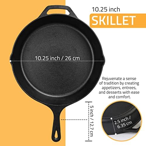 Utopia Kitchen Cast Iron Skillet 12 Inch Pre-Seasoned PFAS-Free Black | Chef Pan, Even Heat Distribution, Stovetop, Oven, Campfire and Grill Safe, Large Skillet, Indoor Outdoor Use