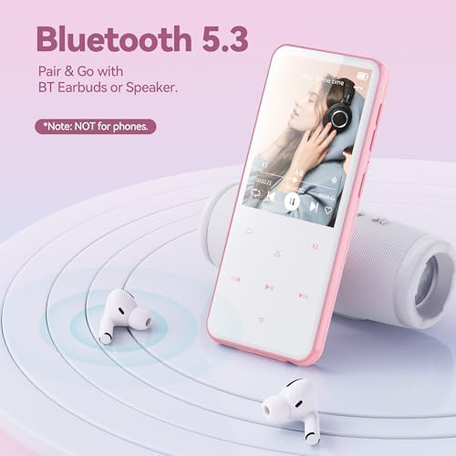 AGPTEK 64GB MP3 Player with Bluetooth, M3 2.4'' Player with Speaker | with FM Radio, Touch Buttons, Supports Up to 128GB(Purple)