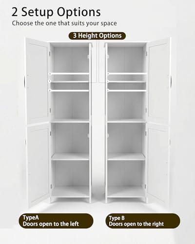 Tall Bathroom Storage Cabinet, Freestanding Bathroom Cabinet with 2 Doors & Adjustable Shelves, Floor Cabinet for Living Room, Kitchen, White
