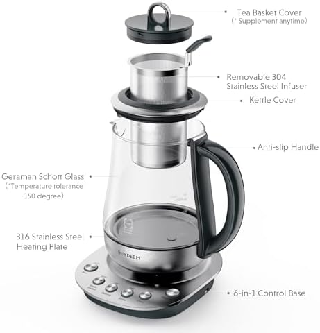 BUYDEEM K2423 Tea Maker, 5 Temperature Settings, Removable Infuser, 1.2L