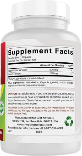 Best Naturals Apple Cider Vinegar Plus 600 Mg 120 Capsules - Vinegar Capsules for Healthier Digestion, Cleanse Body Naturally (Pack of 2)