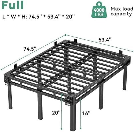 Superay 24 inch HIgh Queen Bed Frame with Rounded Legs, Double Layer Design | Metal Bed Frame & Box Spring 2 in 1 High Platform with Matress Gasket & headboard Adapter, Heavy Duty Support 4000lbs, Black