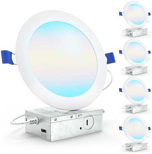 Sunco 4 Pack 6 Inch Canless LED Ultra-Slim Recessed Light, 5CCT, 14W=100W