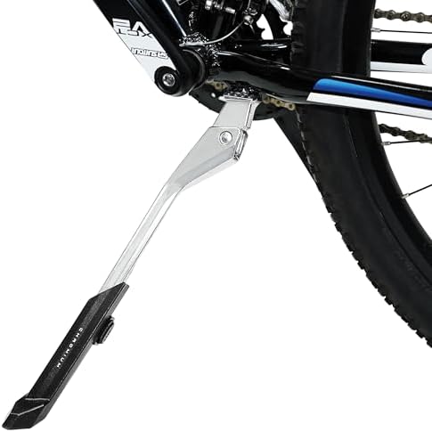 BV Bicycle Kickstand for 24”-28” - Adjustable Bikes Kickstand for Adult Bike with Non-Slip Foot & Spring-Loaded Latch for Stable Any-Angle Stance (Silver, Regular Duty)
