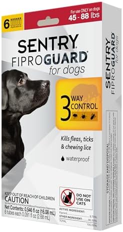 Sentry Fiproguard for Dogs, Flea and Tick Prevention for Dogs (23-44 Pounds), Includes 3 Month Supply of Topical Flea Treatments | Ideal for Medium Dogs 23-44 lbs; Kills Fleas, Ticks & Chewing Lice for 30 Days; 8 weeks+; Vet-Quality OTC Formula