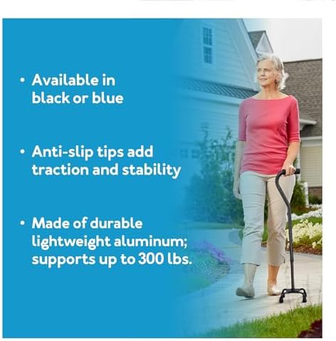 Carex Quad Cane with Small Base, Heavy Duty Quad Cane with Adjustable Height from 28" to 37", 4-Prong Walking Stick with Small Base
