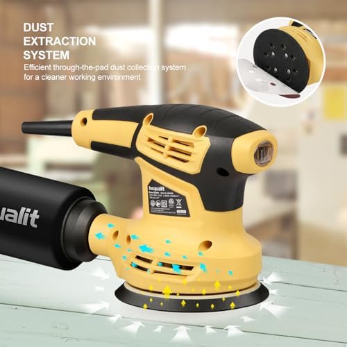 280W Random Orbital Sander Corded 5-inch Electric Palm Sander | 13000 OPM Electric Palm Sander for Woodworking, Sanding & Polishing, 6-Speed, Dust Box