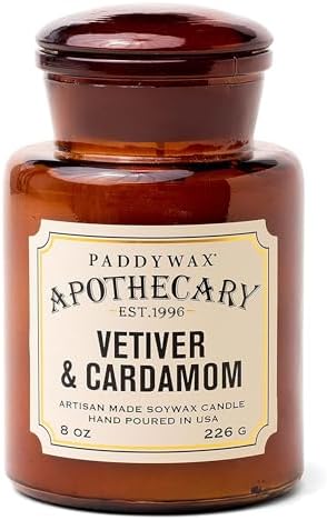 Paddywax Artisan Apothecary Scented Candle, Tobacco & Patchouli, 8 oz | With Lid, Reusable Glass Jar, Clean Burning Soy Candle, Approx. 54 Hour Burn Time