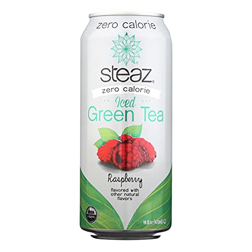 Steaz - Organic Green Tea - Peach (12 Pack) - 30mg Natural Caffeine, 70 Calories,Cane Sugar - Sweetened Iced Tea - Regenerative Organic Certified®️ - Vegan, Direct Trade - 12 Cans, 16 fl oz