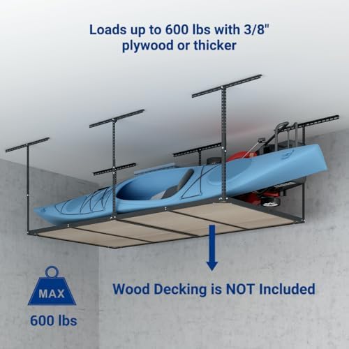 FLEXIMOUNTS 4x8 Overhead Garage Storage Rack, Without Decking, Black