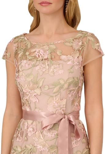 Adrianna Papell Cascading Floral Embroidered Long Column Gown