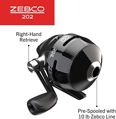 Zebco 202 Spincast Fishing Reel, Right-Hand Retrieve, Durable All-Metal Gears, Stainless Steel Pick-up Pin, Pre-Spooled with 10-Pound Zebco Fishing Line,