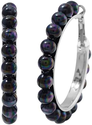 Shop LC Peacock Color Shell Pearl Hoop Earrings in Stainless Steel