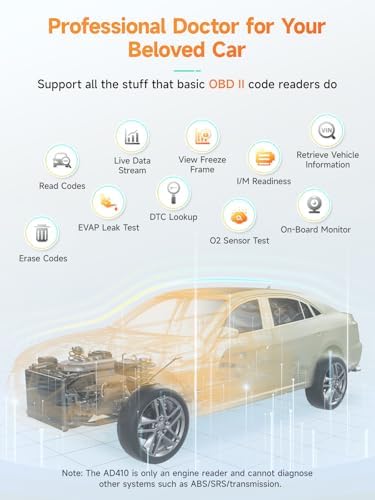 ANCEL AD410 Enhanced OBD2 Scanner, Vehicle Code Reader for Check Engine Light, Automotive OBD II Scanner Fault Diagnosis