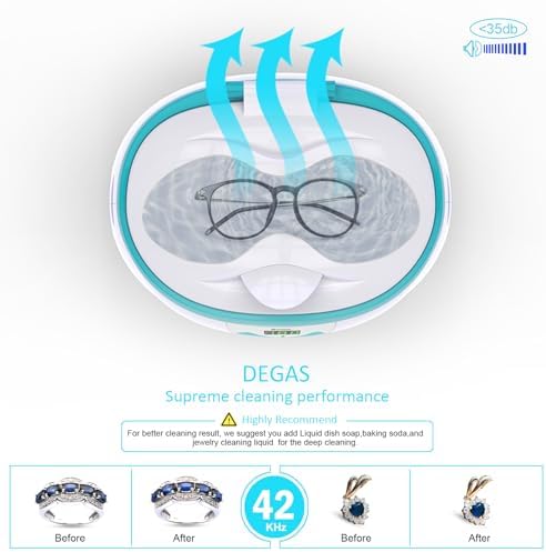 Ukoke UUC06S Ultrasonic Cleaner, Professional Jewelry Cleaner for Eyeglasses, Rings and Watches, 42kHz Portable Sonic Cleaner with 600ml Capacity Stainless Steel Tank