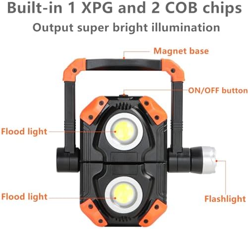 Sunzone LED Work Light, Rechargeable Work Lights with Magnetic Base, 2 Pack