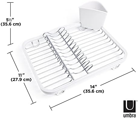 Umbra Sinkin Dish Drying Rack, in Sink or Countertop Drainer, Black/Nickel | Removable utensil holder, non slip rubber feet, fits standard sizes, coated wire and plastic