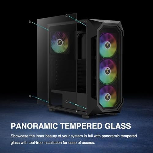 GAMDIAS ATX Mid Tower Gaming Computer PC Case Tempered Glass, Built-in 4X 120mm ARGB Case Fans, Front Airflow Mesh, Up to 6x120mm Fans, 340mm GPU/VGA, 360mm AIO/Radiator, 160mm CPU Cooler