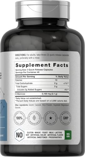 Horbäach D-Mannose Supplement 2100mg | 120 Capsules | Pills For Women and Men | Non-GMO & Gluten Free