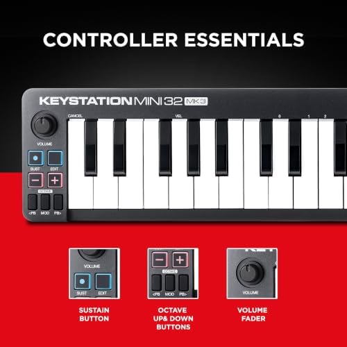 M-AUDIO Keystation Mini 32 MK3 USB MIDI Controller | Portable Mini Keyboard, 32 Velocity-Sensitive Keys, and Bundled DAW Recording Software
