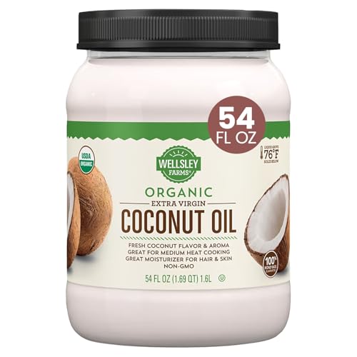 Wellsley Farms Organic Extra Virgin Coconut Oil - Unrefined, 100% Pure & Natural - Vegan, Non-GMO