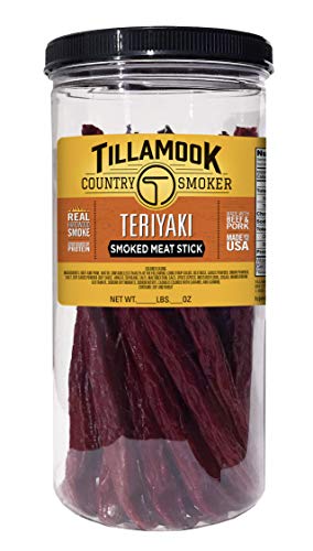 Tillamook Country Smoker Real Hardwood Smoked Silver Dollar Beef Jerky, Old Fashioned (13 Ounce) and Sausages, Teriyaki (15.2 Ounce Tall Jar