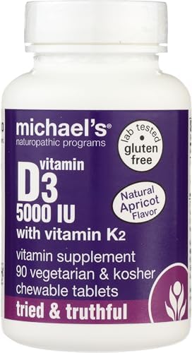 Michael's Health Naturopathic Programs Vitamin D3 with K2 - 90 Chewable Tablets - Apricot Flavor - Skeletal & Immune System Support - No Added Sugar - Vegetarian & Kosher - 90 Servings