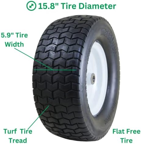 Marathon 16x6.50-8" Flat Free Tire on Wheel, 3" Hub, 3/4" Bushings