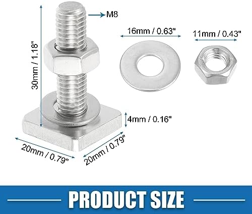 Car Roof Rack T Shaped Slot Bolt M8 W/Nuts Washer T Shaped Track Bolts Roof Rack Cargo Carrier Bolt Accessories Stainless Steel (Pack of 6)