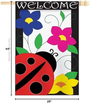 Breeze Decor Two Group HS104059-P2-03 Spring Ladybug Garden Friends Bugs & Frogs Applique Decorative Vertical 28" x 44" Double Sided House Flag Set