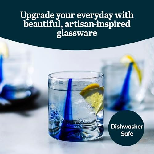 Libbey Blue Ribbon Rock Glasses Set, Artisan-Inspired Four-Dimple Shaped Glass Cups, Dishwasher Safe Whiskey Glasses Set of 8 for Dinners, Parties
