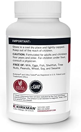 Kirkman's purest Calcium 200 mg - Hypoallergenic 120 Vegetarian Capsules | Gluten and Casein Free | Tested for More Than 950 Environmental
