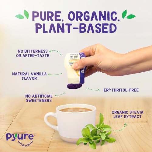 Pyure Organic Vanilla Stevia Liquid Sweetener | Sugar-Free Stevia Drops | Keto Sugar Substitute | Zero Calorie, Zero Carb, Zero Sugar | Liquid Sweetener for Coffee, Tea, Baking | 1.8 fl oz Bottle