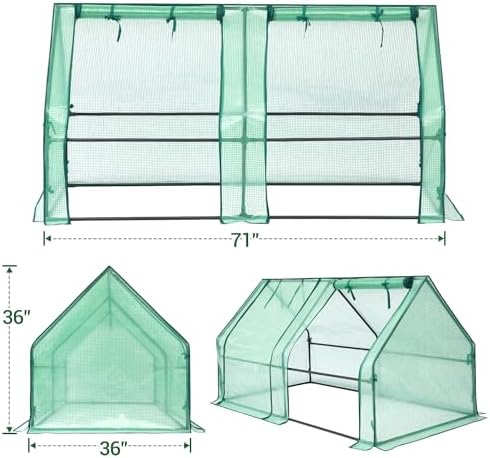 Ohuhu Portable Mini Greenhouse, 71"x36"x36" Greenhouses for Outdoors with Dual Large Zipper Doors & Ground Stakes