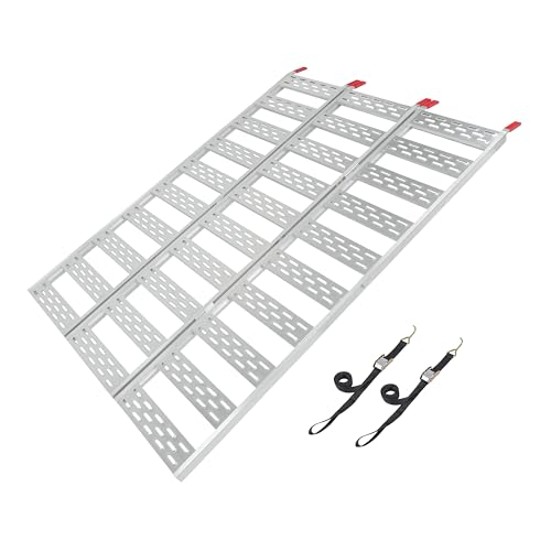 Aluminum Tri-Fold Ramp with Treads, 1 Pack — 1, 500lb Capacity/500lb per Section, 50” W x 76” L — Easily and Safely Load or Unload Push Mowers