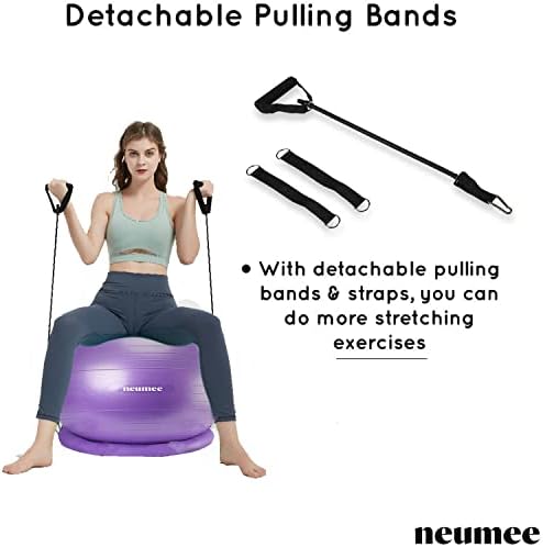 Yoga Ball Chair with 65cm Exercise Ball & 2 Resistance Bands, Stability Base for Home Office, Yoga, Pilates & Fitness, Balance Ball for Posture