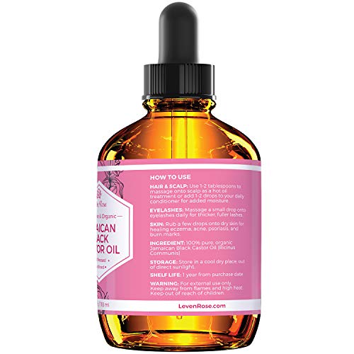 Leven Rose Jamaican Black Castor Seed Oil, Jamaican Black Castor Oil for Hair Growth, 100% Natural, Pure Organic Serum, Scalp Oil Treatment