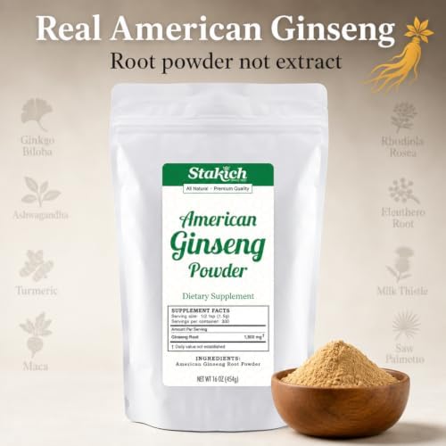 Stakich American Ginseng Root Powder - 100% Pure Root Powder - 1 lb