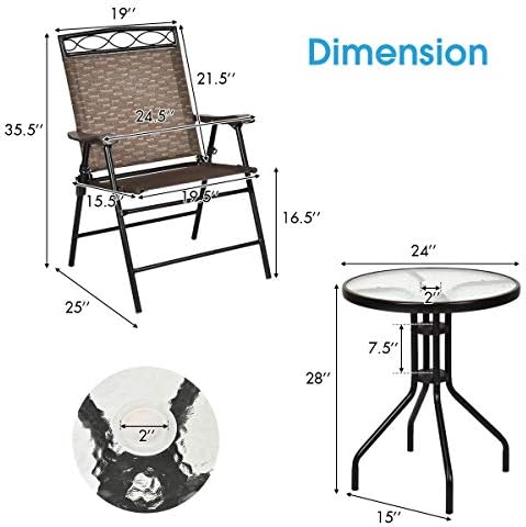 S AFSTAR 3-Piece Bistro Set, Patio Furniture Set for Outdoor Poolside Balcony Garden Yard, 28" H Outdoor Round Table and 2-Pack Folding Chairs